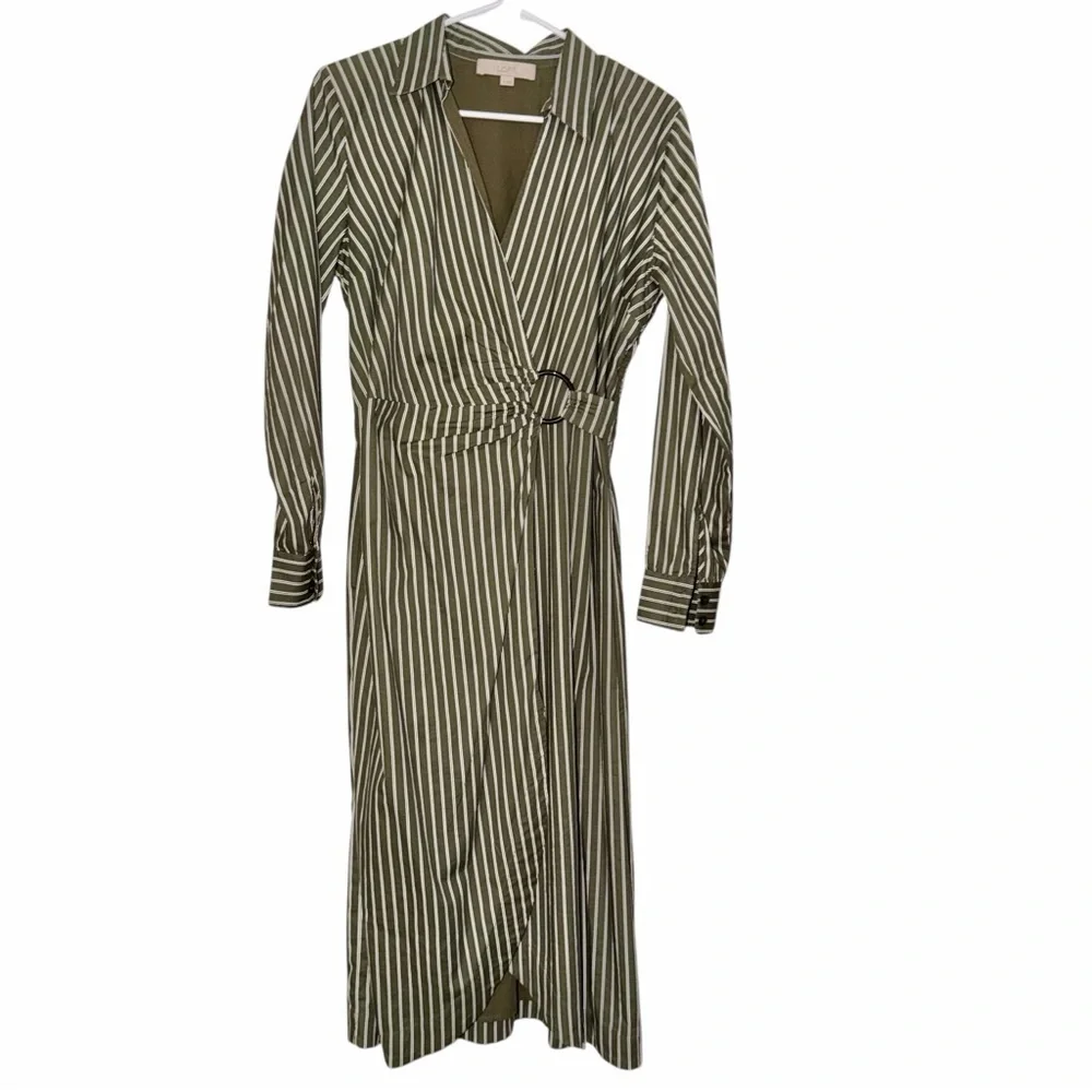 Olive Green Striped Wrap Dress Size 6